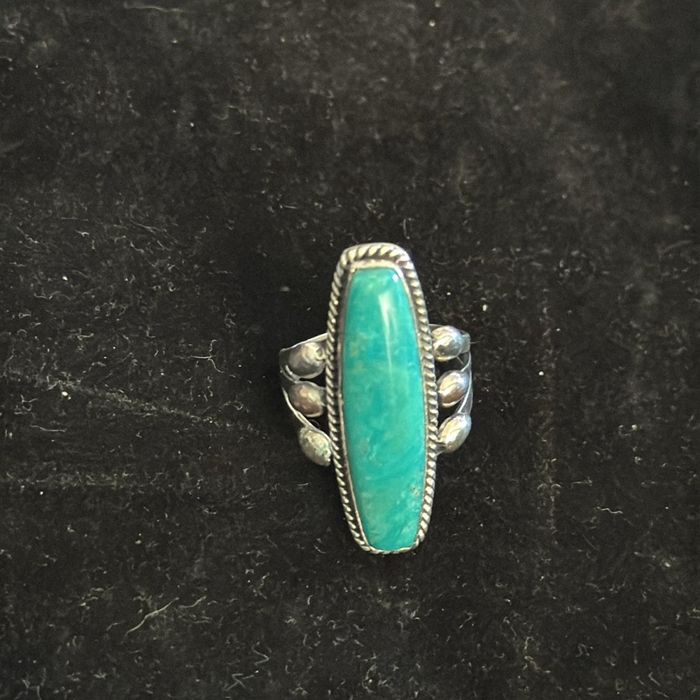 Silver Turquoise Ring SIGNED RB 925 size 8 Navajo
